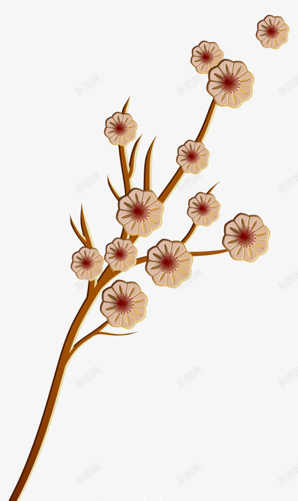 装饰画一枝花梅花png免抠素材_新图网 https://ixintu.com 一枝花 七叶 梅花 装饰画 金属感