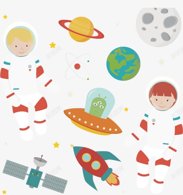 卡通太空png免抠素材_新图网 https://ixintu.com 卡通 卫星 地球 外星人 宇航员 星空 月球 漫画 火箭 行星 飞碟