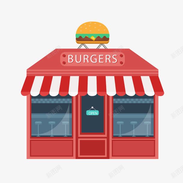 红色扁平化店面png免抠素材_新图网 https://ixintu.com 店面 条纹 红色 遮阳伞 遮阳蓬