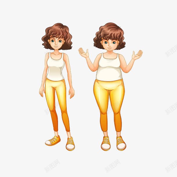 女孩子胖瘦对比png免抠素材_新图网 https://ixintu.com 两个女孩子 卡通对比 卡通胖子和瘦子 卡通胖瘦对比 大型的 小型的 瘦子 胖子