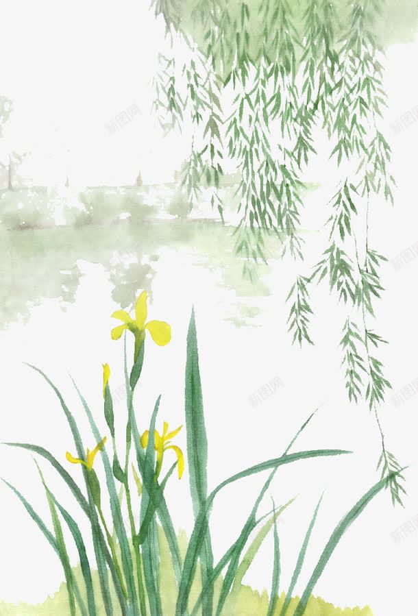 杨柳依依png免抠素材_新图网 https://ixintu.com 垂杨柳 手绘 杨柳 绿叶 装饰 黄花