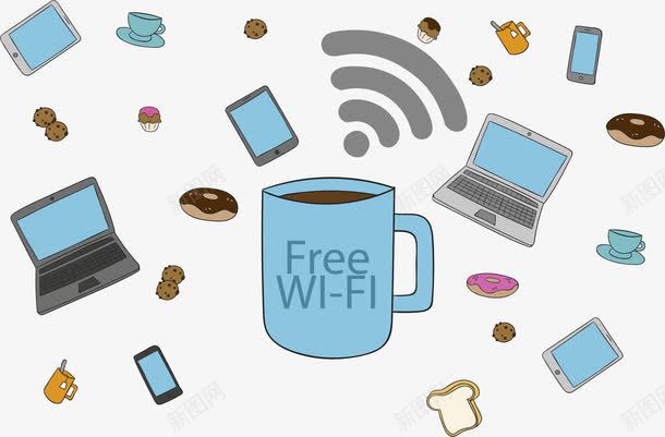 咖啡甜品店的共享网络png免抠素材_新图网 https://ixintu.com wifi信号 互联网 免费wifi 矢量素材 移动网络 资源共享