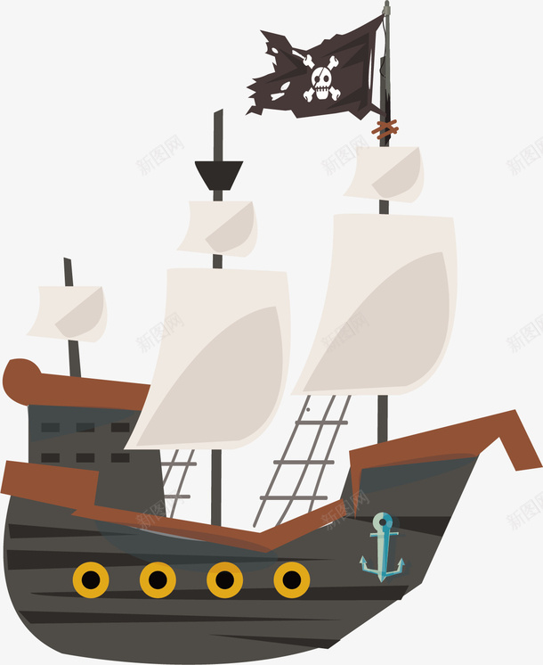 扬帆起航的海盗船矢量图ai免抠素材_新图网 https://ixintu.com 一艘船 大船 形象 梯子 海盗 矢量图 穿衣 船帆 骷髅