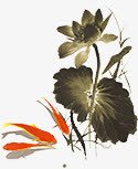水墨画png免抠素材_新图网 https://ixintu.com 水墨画 禅意 荷花 莲花 鱼