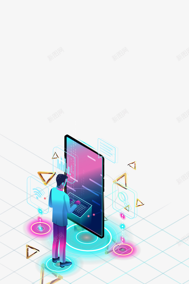科技元素三角形卡通人物光效psd免抠素材_新图网 https://ixintu.com 三角形 光效 卡通人物 科技元素