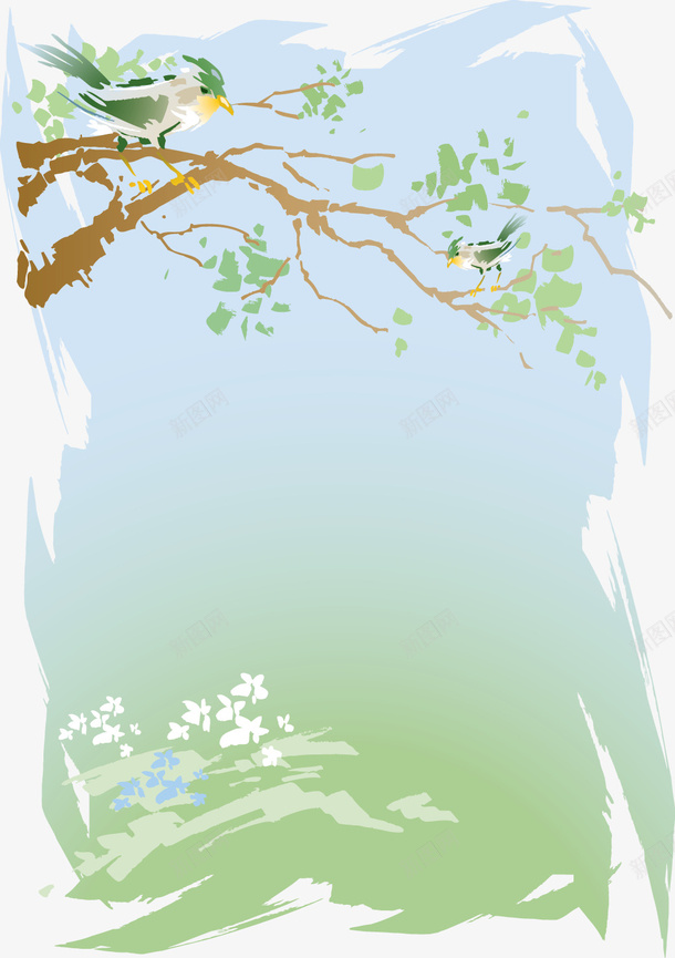 清新插画树枝叶与黄鹂鸟png免抠素材_新图网 https://ixintu.com 手绘 插画 树叶枝 树干树枝 树枝叶 清新插画 黄鹂鸟