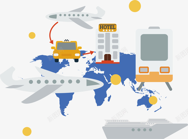 世界交通方式矢量图ai免抠素材_新图网 https://ixintu.com 世界地图 出租车 地铁 轮船 轻轨 酒店 飞机 矢量图