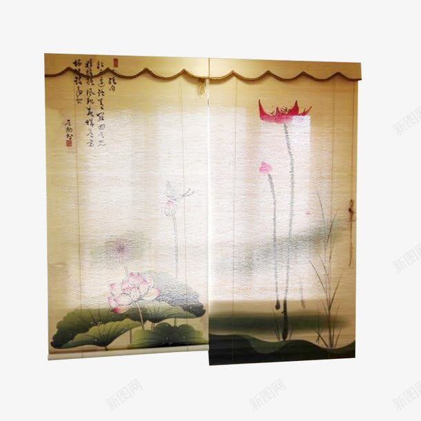 中式复古竹帘png免抠素材_新图网 https://ixintu.com 写意荷花图 复古装饰 竹帘 遮阳帘