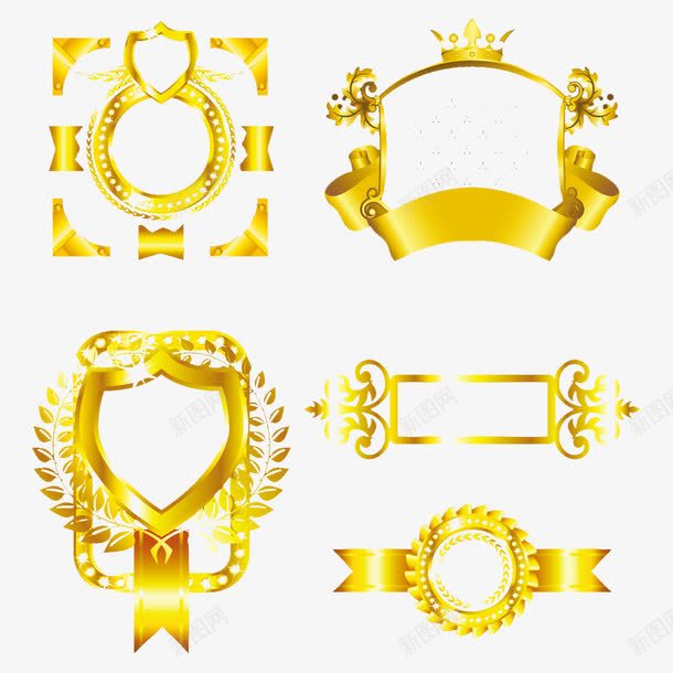金色飘带边框png免抠素材_新图网 https://ixintu.com 边框 金闪闪 飘带