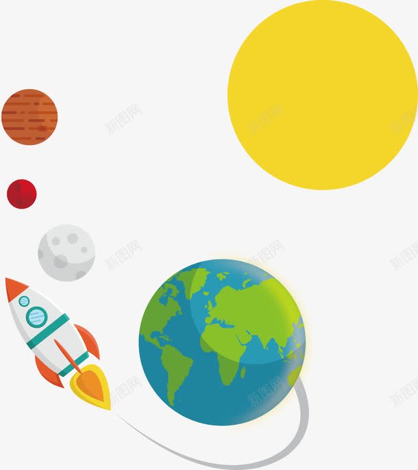 飞进太空的火箭插画png免抠素材_新图网 https://ixintu.com 九大行星 地球 太空 太阳 太阳系 宇宙 探索 星体 星球 火箭 科技