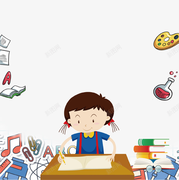 卡通手绘高考冲刺插画png免抠素材_新图网 https://ixintu.com 书本 做题 冲刺 加油 加油图 复习 女孩 考研复习 课桌 音乐 高考