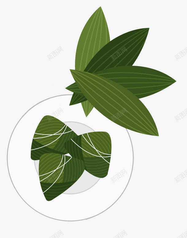 绿色包粽子食物荷叶卡通插画png免抠素材_新图网 https://ixintu.com 创意 叶子 圆盘 纹理 绿色 美食 花纹 质感 食物