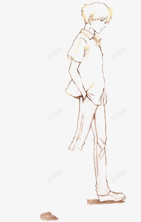 沉思行走人物男孩手绘png免抠素材_新图网 https://ixintu.com 人物 沉思 男孩 行走