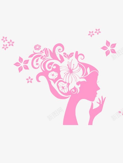 粉色美女剪影png免抠素材_新图网 https://ixintu.com 人物侧脸 侧脸 剪影图片 唯美 粉色元素 美女
