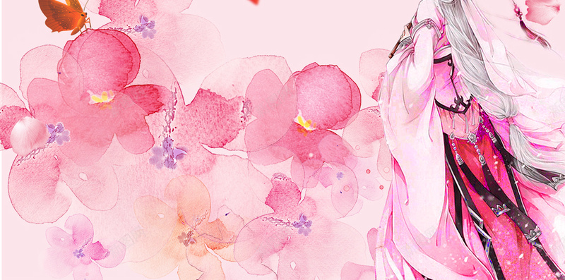 三生三世十里桃花psd设计背景_新图网 https://ixintu.com 三生三世十里桃花 古风人物 唯美 开花 散落的桃花 桃花枝 毛笔字 粉红色 花开 花瓣 蝴蝶 醉 鸟