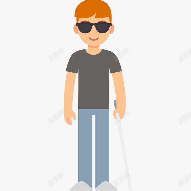 男性盲人插画矢量图ai免抠素材_新图网 https://ixintu.com 免抠PNG 墨镜 手杖 残疾人士 男士 男性盲人矢量插画 盲人 身体缺陷 矢量图