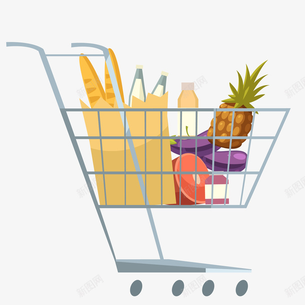 装满商品的购物车矢量图ai免抠素材_新图网 https://ixintu.com 商品 水果 蔬菜 购物 超市 面包 食物 矢量图