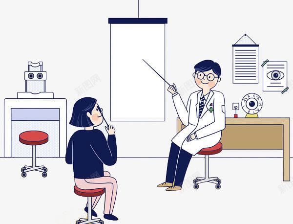 测量视力png免抠素材_新图网 https://ixintu.com 医生患者 卡通人物 手绘平面 检测仪器 测量视力 眼科医生