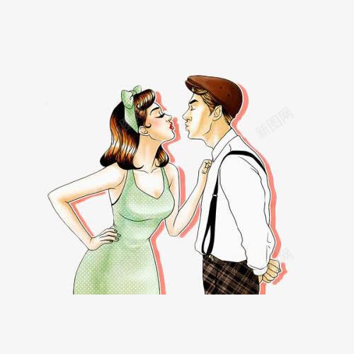 手绘男人和女人png免抠素材_新图网 https://ixintu.com 亲亲 卡通 女人 性感 插画 撅嘴 爱情 男人 辣妹