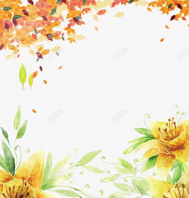 秋来夏去秋季背景png免抠素材_新图网 https://ixintu.com 买赠 平面 平面海报 秋天 秋天风景 秋季背景图 送礼 黄色