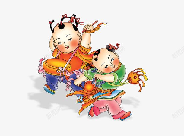 打鼓娃娃png免抠素材_新图网 https://ixintu.com 娃娃 年娃娃 年画 打鼓 福娃 窗贴 过年