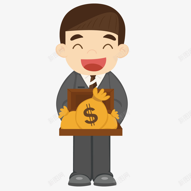 拿着金钱的商务人士png免抠素材_新图网 https://ixintu.com 人物设计 卡通 理财 金币 金融 金钱 银行