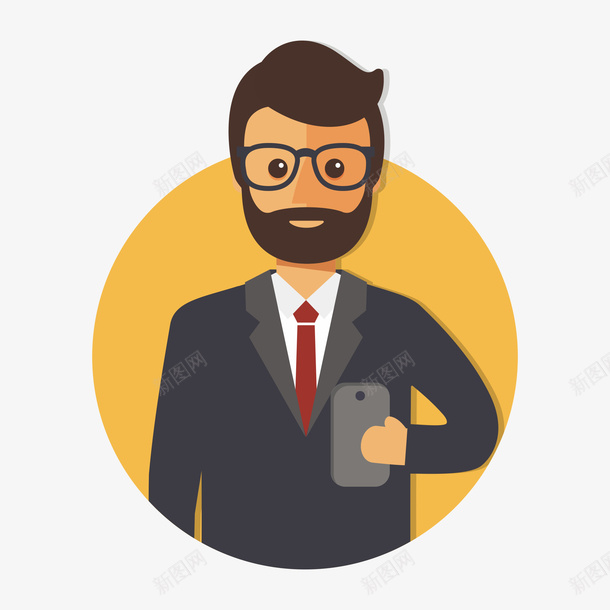 拿着手机的商务男子png免抠素材_新图网 https://ixintu.com 动漫动画 卡通手绘 扁平化人物 手机 男子 眼镜 胡子 装饰图