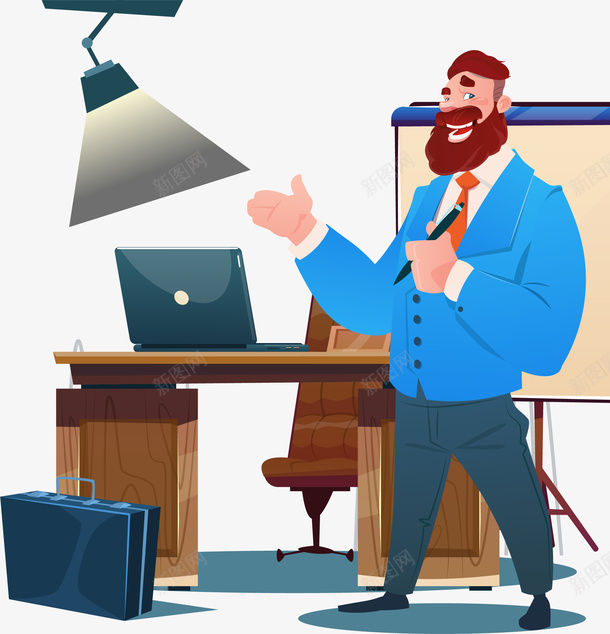 老板开会办公插画矢量图ai免抠素材_新图网 https://ixintu.com 公文包 办公 加班 商务 商务插画 电脑 电脑桌 矢量办公 科技 老板开会 矢量图