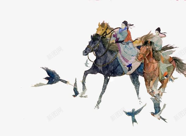 手绘骑马驰骋png免抠素材_新图网 https://ixintu.com 古代 古装 手绘 骏马