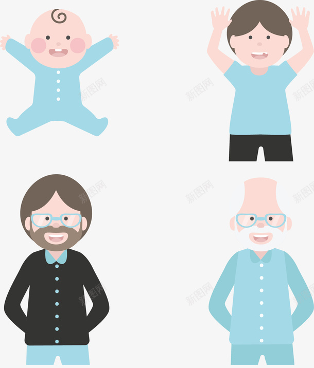 卡通男孩一生变化矢量图ai免抠素材_新图网 https://ixintu.com 慢慢变老 生命周期 男人一生 男孩 男孩长大 矢量png 矢量图
