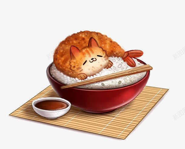 棕色小猫米饭筷子竹笠png免抠素材_新图网 https://ixintu.com 小猫 棕色 竹笠 筷子 米饭