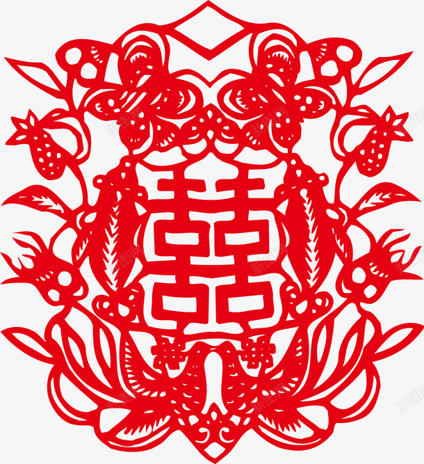 双喜字体png免抠素材_新图网 https://ixintu.com 剪纸 双喜 喜字贴 囍 囍底纹 大红喜字 婚庆 底纹 窗花帖 红色