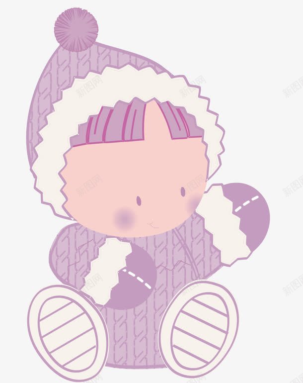 摇摆娃娃png免抠素材_新图网 https://ixintu.com 可爱 手绘 挥手 毛线帽子 紫色 花纹
