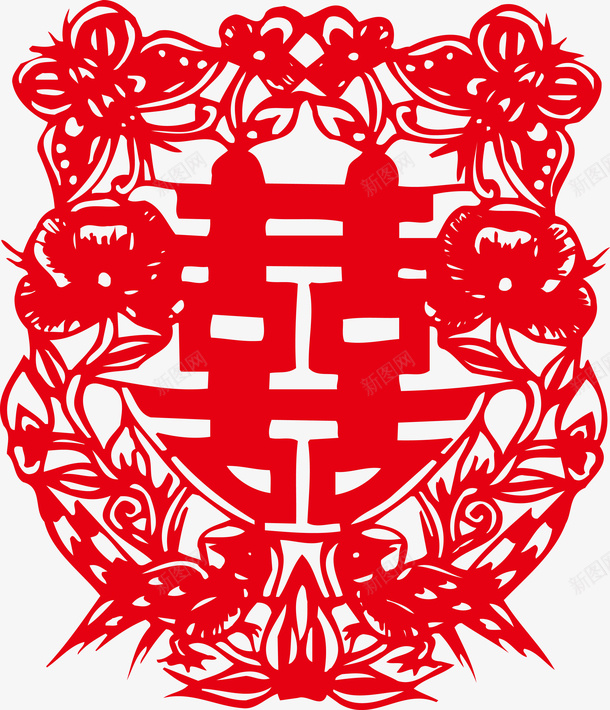 大红喜字剪纸png免抠素材_新图网 https://ixintu.com 剪纸 双喜 喜字贴 囍 囍底纹 大红喜字 婚庆 底纹 窗花帖 红色