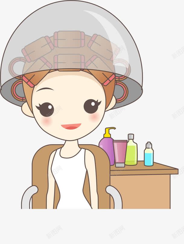 卡通烫发女孩png免抠素材_新图网 https://ixintu.com 卡通女孩 可爱女生 头发护理 烫发女生 理发店 装饰图案