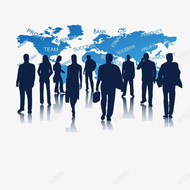 人山人海扁平化png免抠素材_新图网 https://ixintu.com 上班族 世界地图 人山人海 人群 剪影 扁平化 白领 蓝色