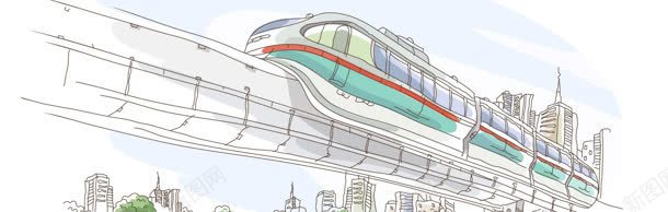 手绘高铁banner创意jpg设计背景_新图网 https://ixintu.com 广告 建筑群 海洋 街道 高大上