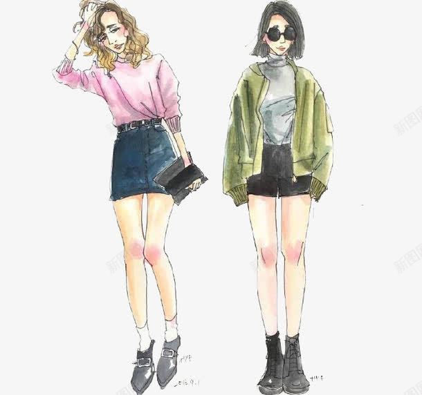 手绘女生时尚模特png免抠素材_新图网 https://ixintu.com 女性穿搭 女生时尚 手绘平面 时尚穿搭 时装 服装服饰 模特 穿搭艺术 都市女郎