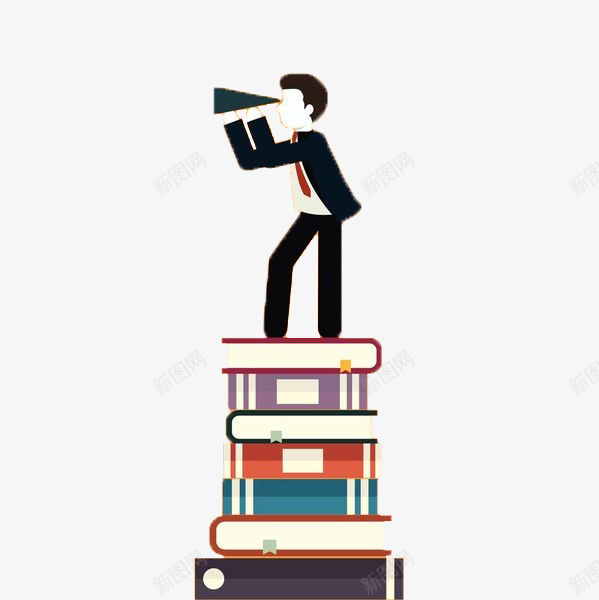 职场白领站在书堆上向远眺望png免抠素材_新图网 https://ixintu.com 书籍 卡通手绘 商务人士 望远镜 男人 职场男 西装革履