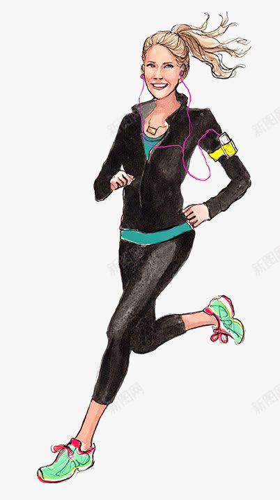 跑步的女孩png免抠素材_新图网 https://ixintu.com 卡通 手绘 插画 晨练 欧美 跑步 运动