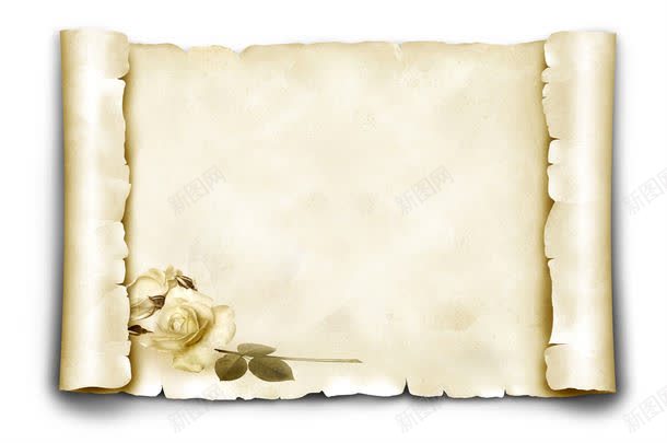 卷轴玫瑰花jpg设计背景_新图网 https://ixintu.com 卷起的书页 卷轴 卷轴玫瑰花图片 卷轴玫瑰花图片素材下载 卷页 图片素材 底纹背景 怀旧纸张 玫瑰花 羊皮纸 背景花边