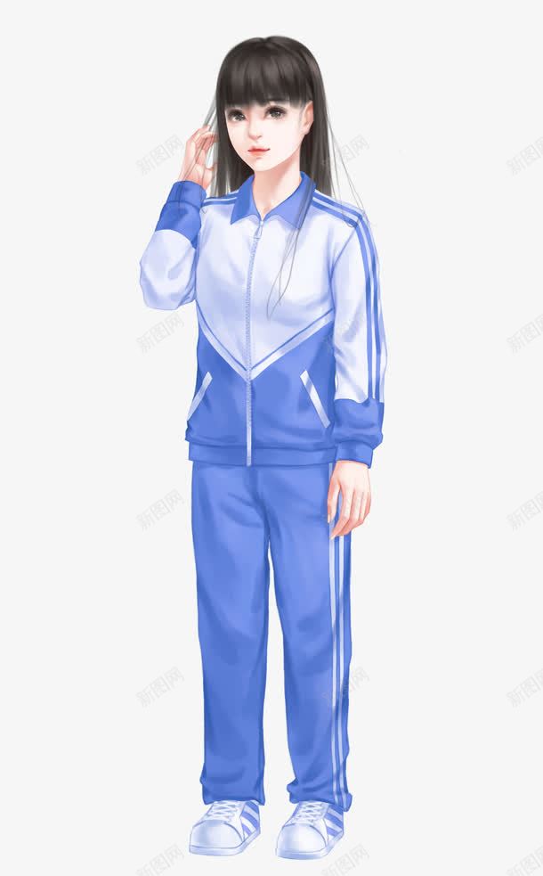 蓝色校服长发女孩png免抠素材_新图网 https://ixintu.com 女孩 校服 蓝色 长发