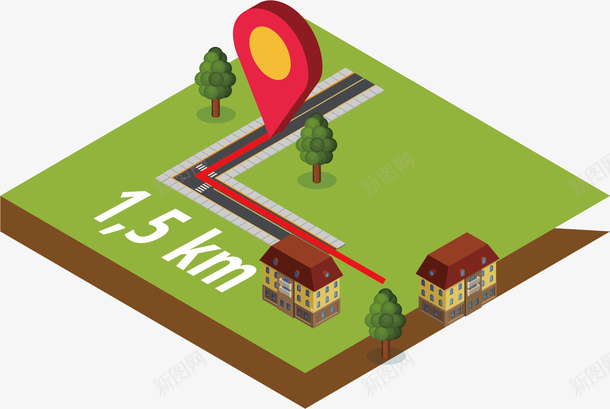 实景路线图矢量图ai免抠素材_新图网 https://ixintu.com 俯视 卡通手绘 地图 实景 标志 目的地 距离 路线 矢量图