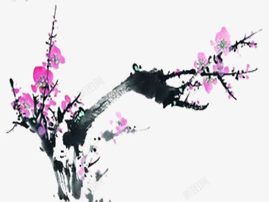 红梅报喜png免抠素材_新图网 https://ixintu.com 傲骨怒放 彩色 水墨画