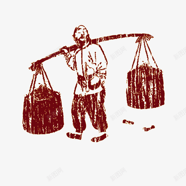 拓印画挑扁担的人png免抠素材_新图网 https://ixintu.com 农民劳作 劳作 拓印 挑扁担 棕色 男子 粮食 绘画 酿酒