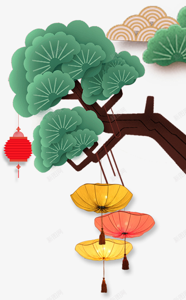 中国传统佳节挂红灯png免抠素材_新图网 https://ixintu.com 中秋节 中秋节快乐 传统佳节 八月十五 宫灯 树 灯笼