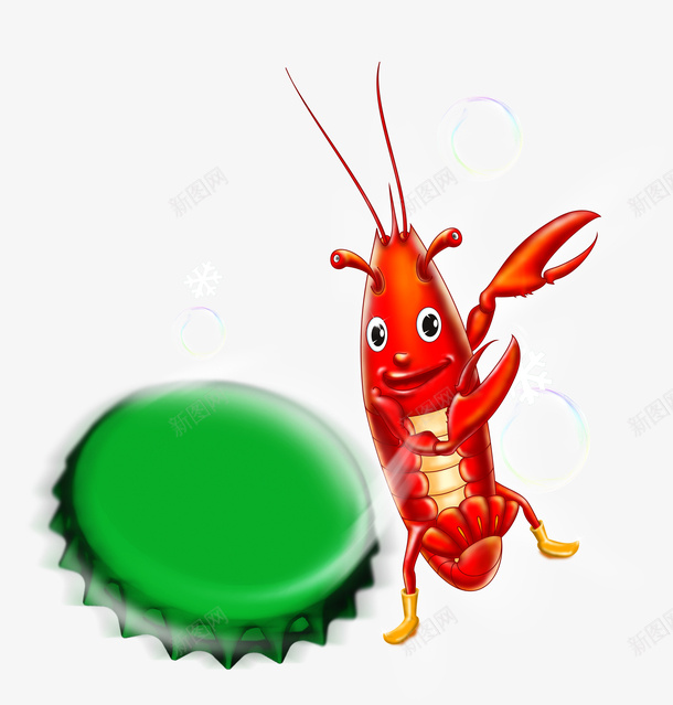 大虾和啤酒盖psd免抠素材_新图网 https://ixintu.com 卡通 啤酒盖 啤酒配龙虾 宵夜 小吃 小龙虾 绿色 餐饮