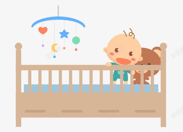 卡通木制婴儿小床png免抠素材_新图网 https://ixintu.com 儿童家具 儿童床 卡通 婴儿车 家具 床 童床