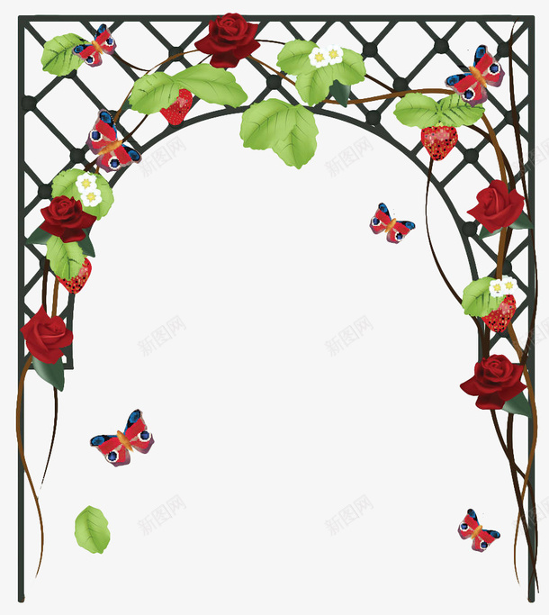 手绘铁艺花卉拱门png免抠素材_新图网 https://ixintu.com 半圆拱门 建筑门窗 手绘 手绘拱门 拱门 花卉 藤蔓 蝴蝶 铁拱门 铁艺