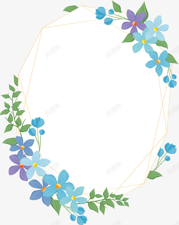 蓝色花朵婚礼请帖png免抠素材_新图网 https://ixintu.com 婚礼请帖 矢量png 花朵边框 蓝色花朵 请帖 邀请函